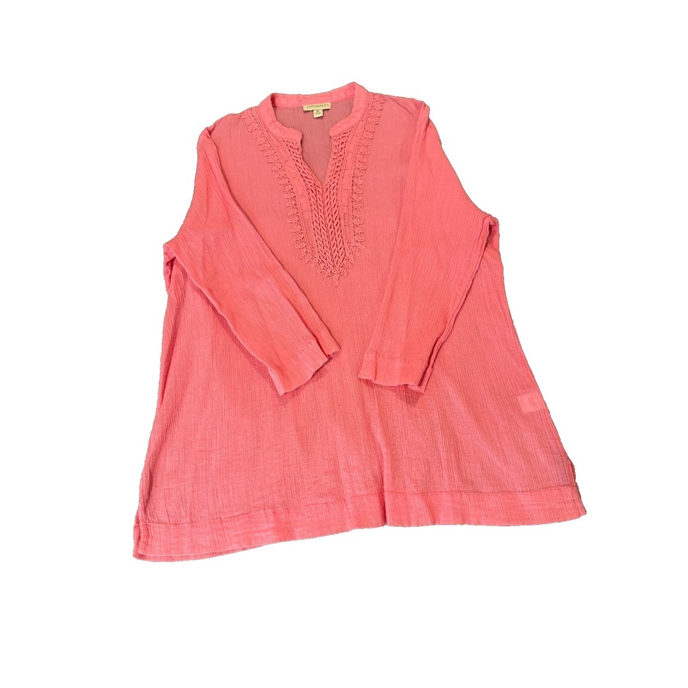 Appleseed's 100% Cotton Gauze Tunic XL Coral V‑Neck Crochet Trim Lightweight